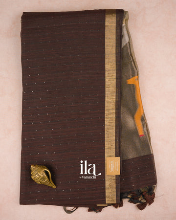 Coffee Brown Jamdani Sequin with Paithani Pallu Semi Matka Saree — Full Saree