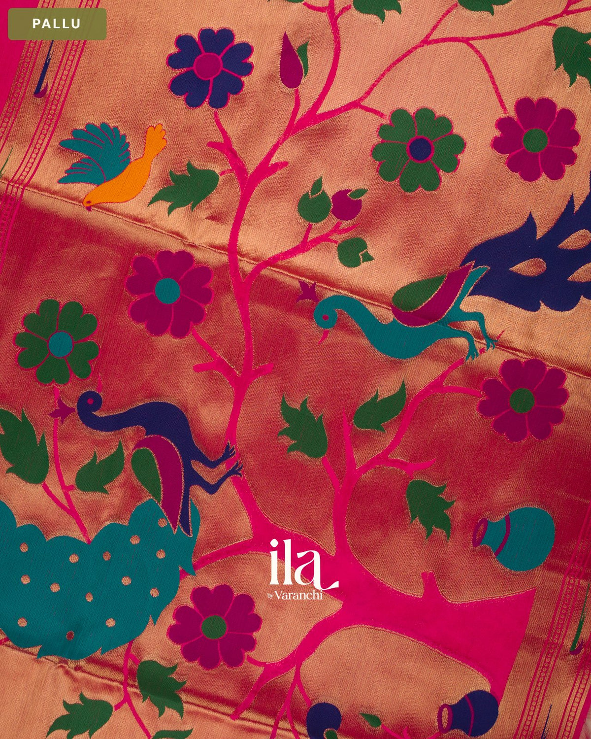 Magenta with Paithani Pallu Semi Silk Saree — Pallu