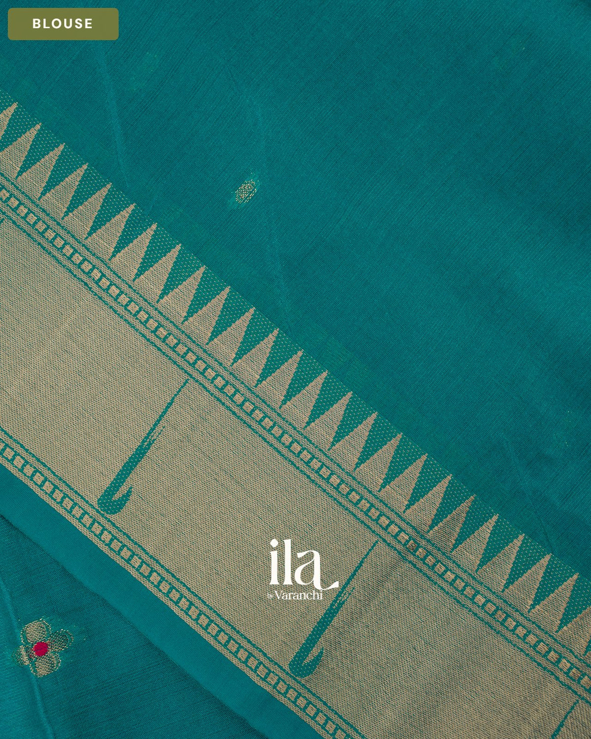 Teal Blue with Paithani Pallu Semi Silk Saree — Blouse