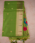 Parrot Green Paithani Semi Silk Saree — Full Saree