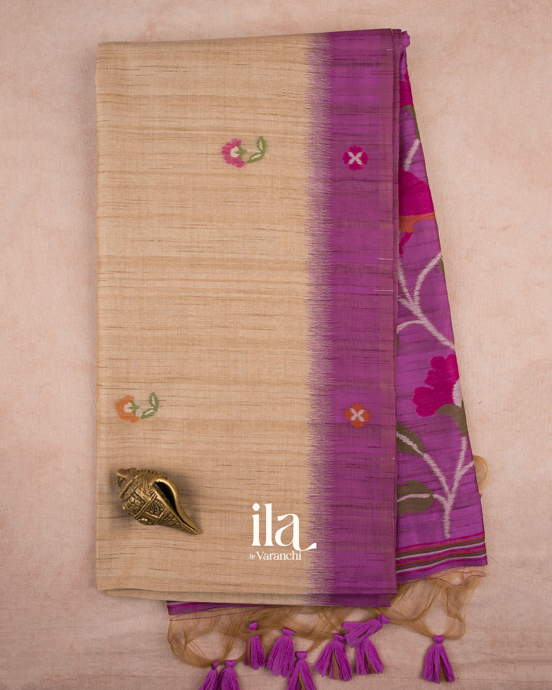 Beige Semi Tussar Saree — Full Saree