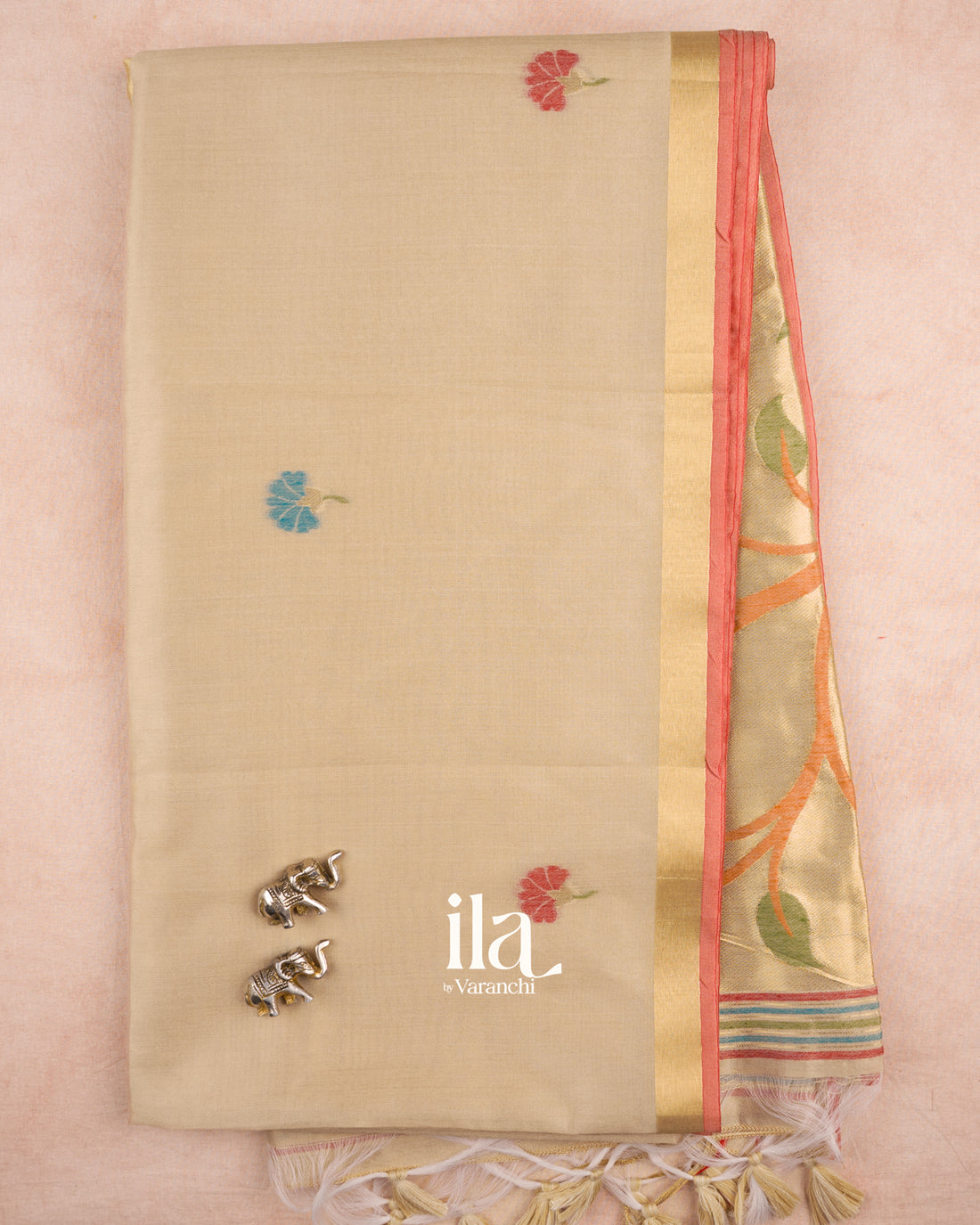 Beige Paithani Semi Silk Saree — Full Saree