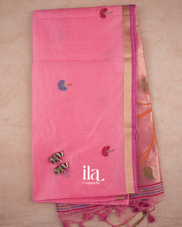 Rose Pink with Paithani Pallu Semi Silk Saree — Full Saree