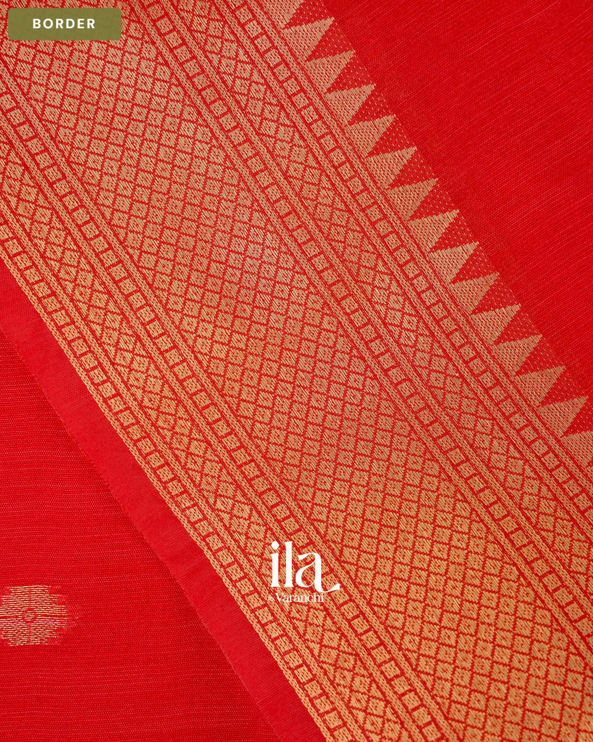 Tomato Red with Paithani Pallu Semi Silk Saree — Border