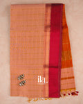 Dusty Peach Checkered Maheshwari Silk Cotton Saree — Full Saree