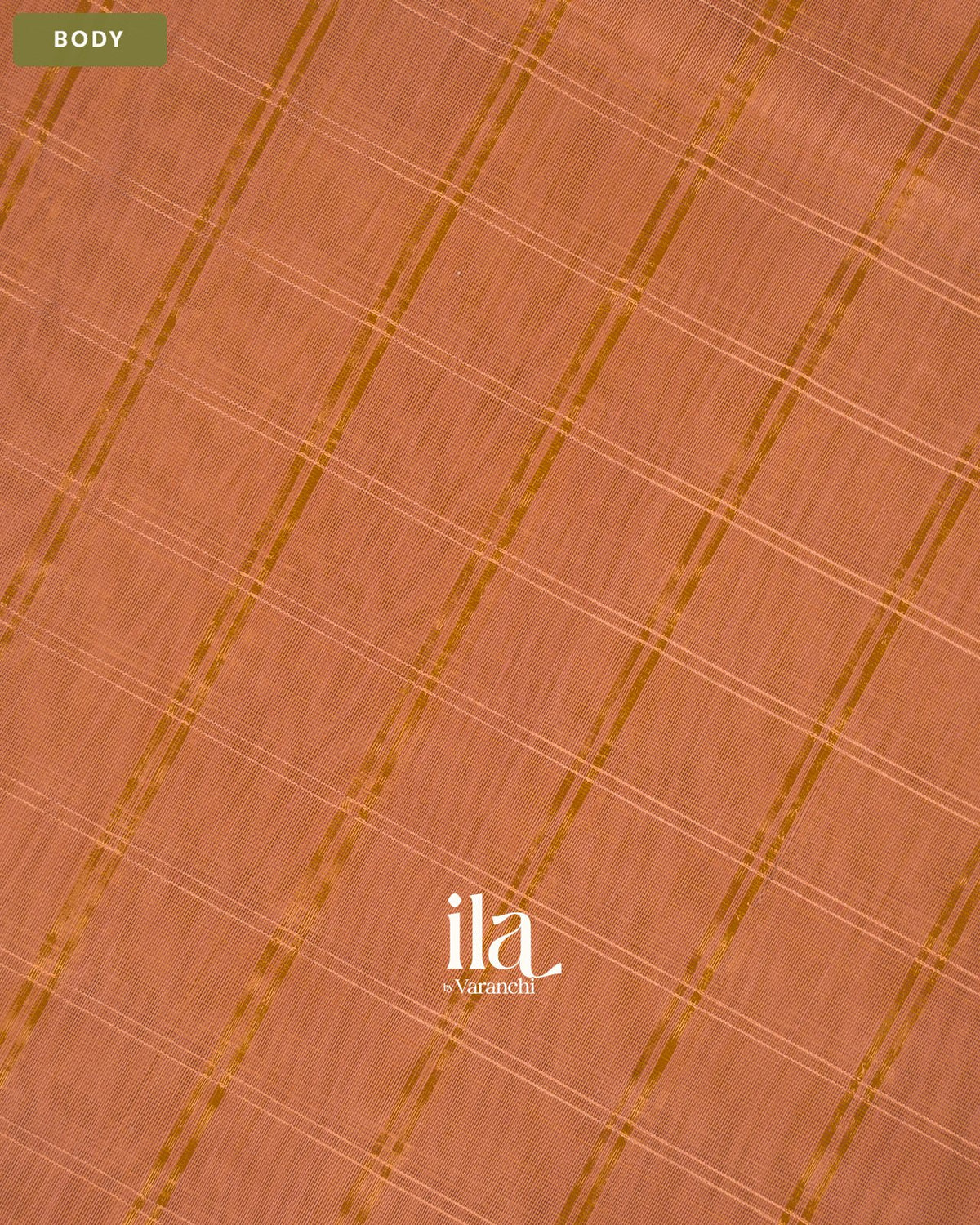 Dusty Peach Checkered Maheshwari Silk Cotton Saree — Body