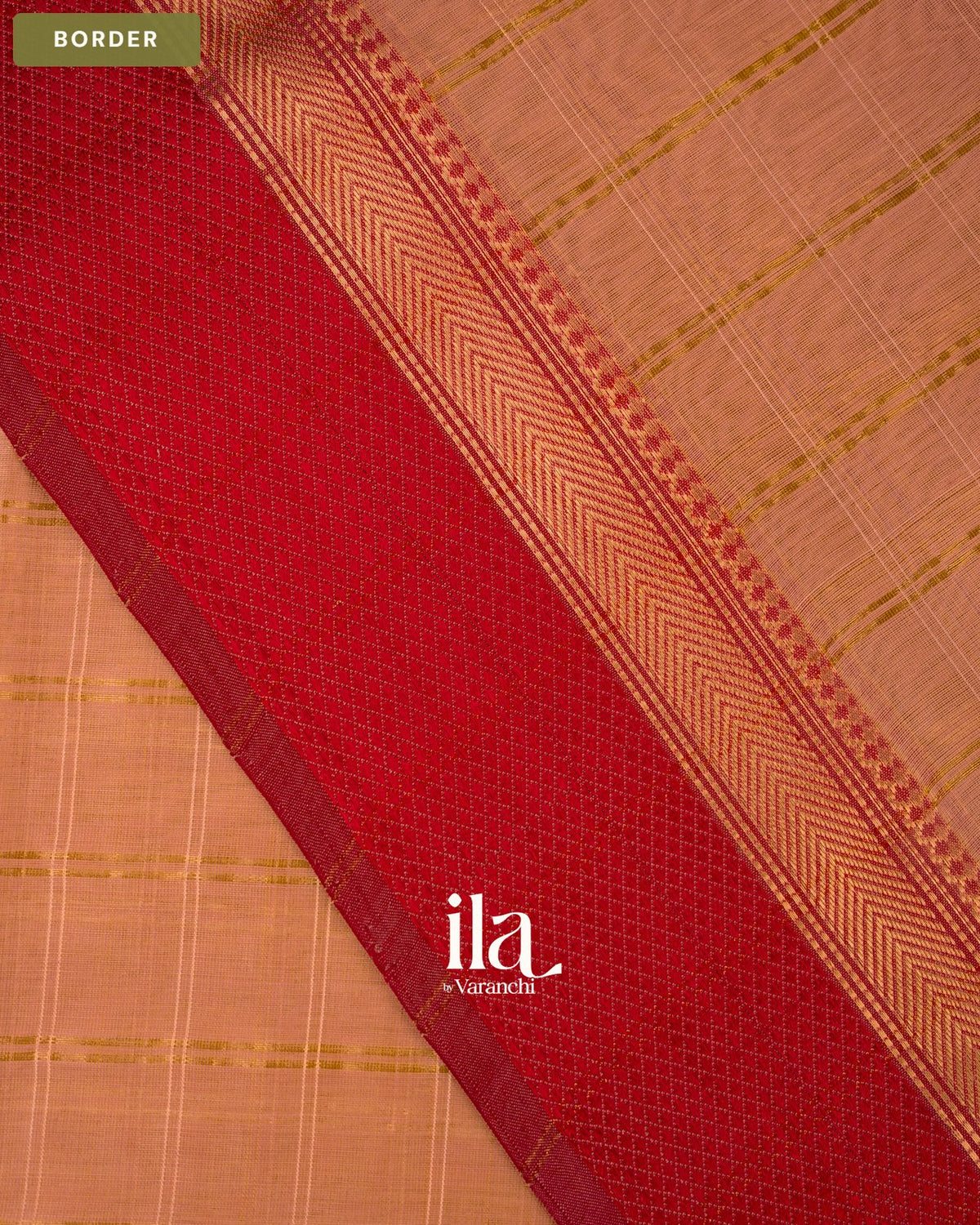 Dusty Peach Checkered Maheshwari Silk Cotton Saree — Border