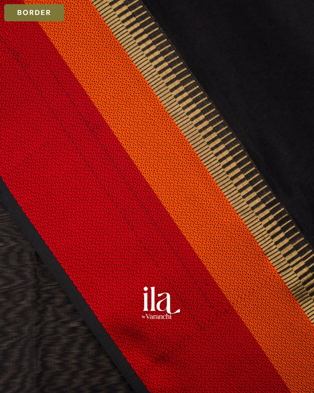 Black Maheshwari Silk Cotton Saree — Border