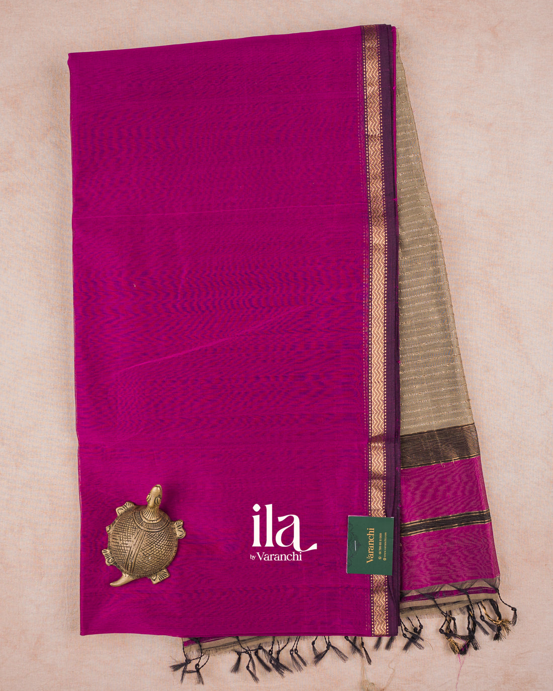 Magenta Purple Maheshwari Silk Cotton Saree — Full Saree