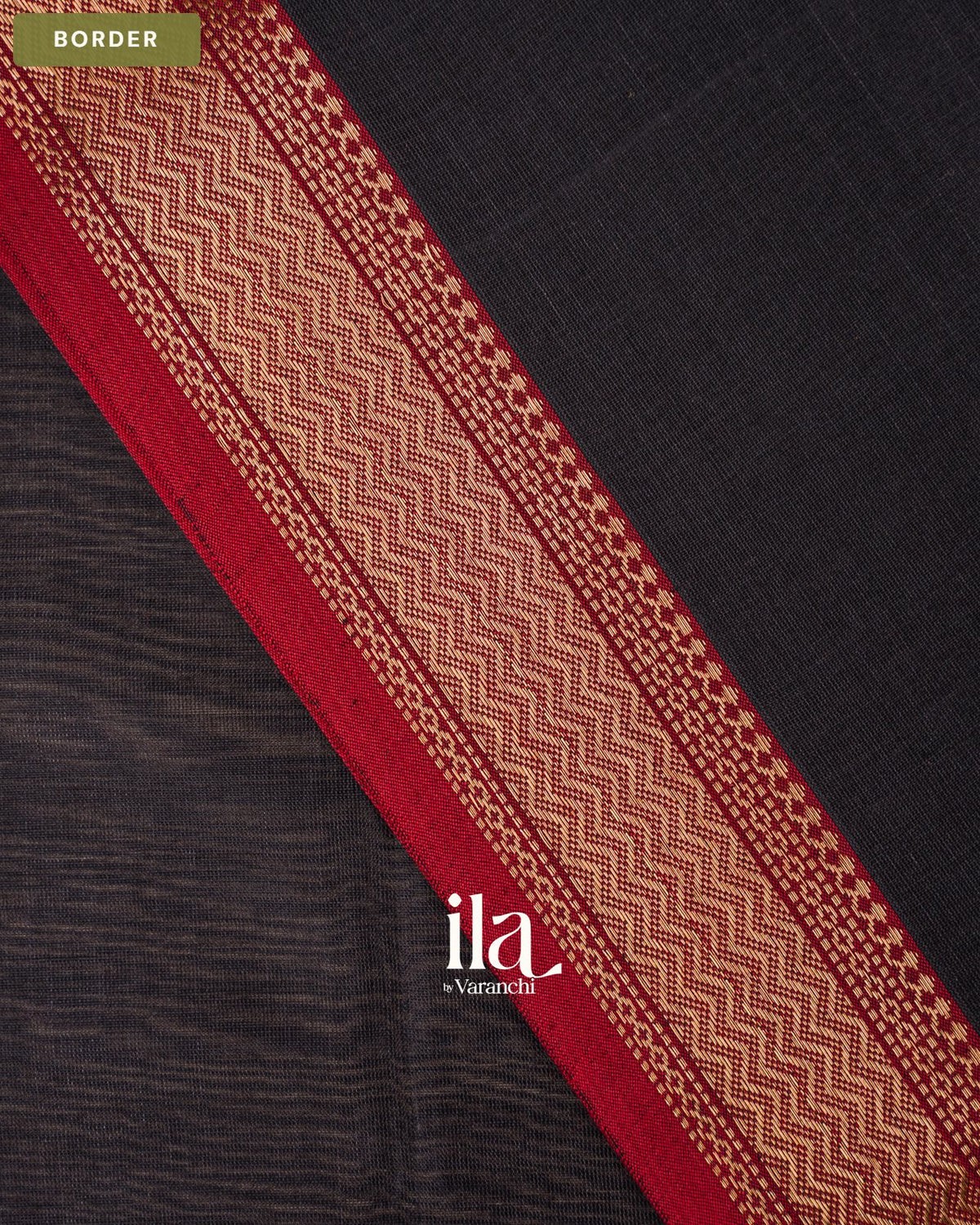 Black Zig Zag Border Maheshwari Silk Cotton Saree — Border