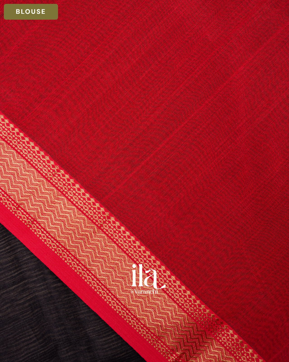 Black Zig Zag Border Maheshwari Silk Cotton Saree — Blouse