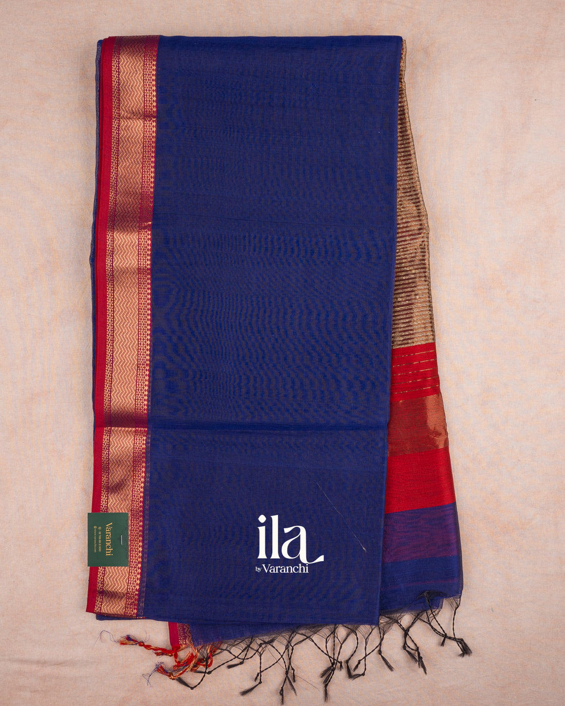 Navy Blue Border Maheshwari Silk Cotton Saree — Full Saree