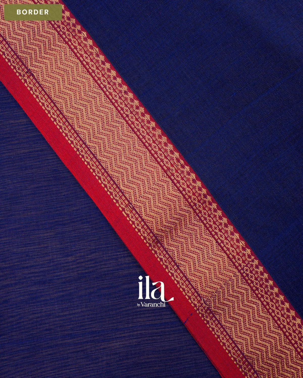 Navy Blue Border Maheshwari Silk Cotton Saree — Border