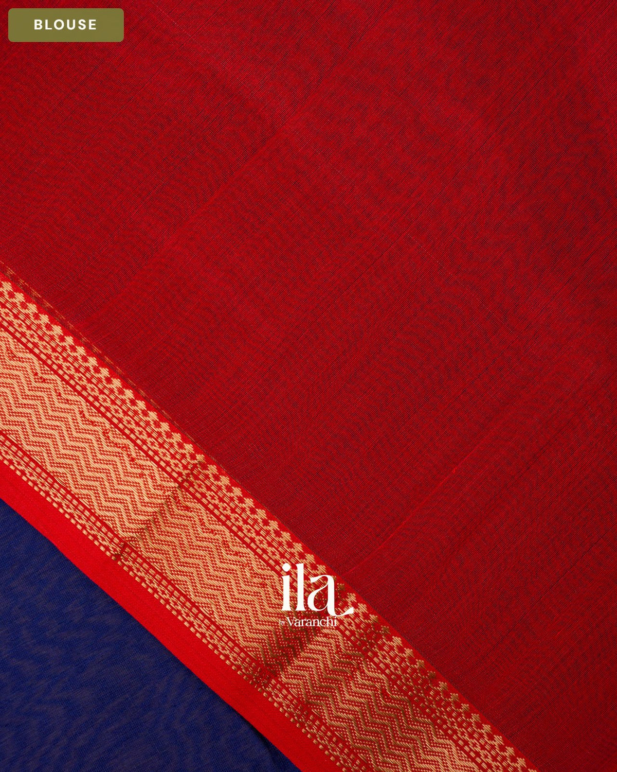 Navy Blue Border Maheshwari Silk Cotton Saree — Blouse