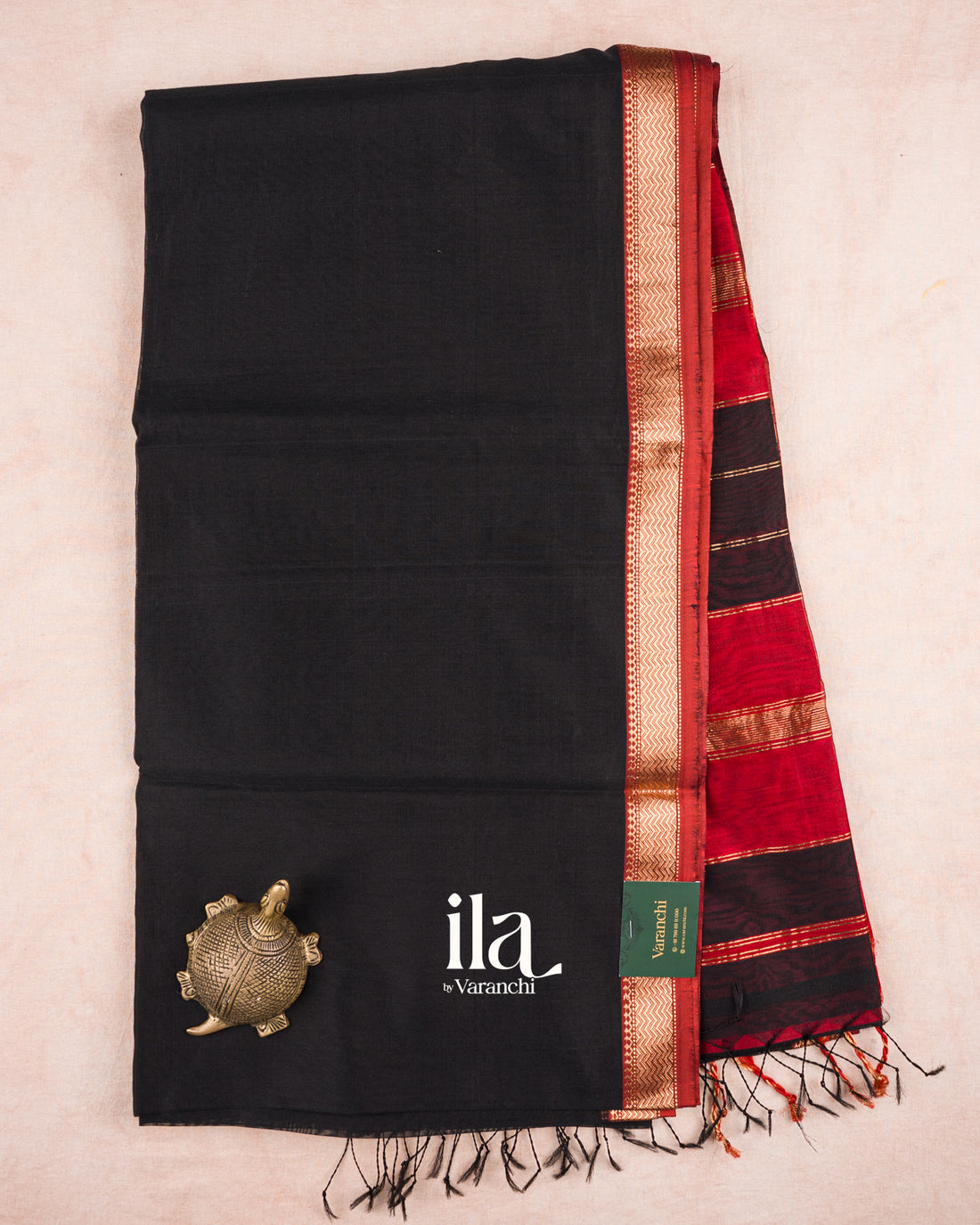 Black Maheshwari Silk Cotton Saree — Full Saree