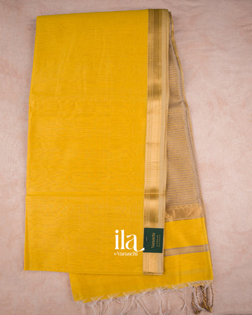 Bright Yellow Maheshwari Silk Cotton Saree — Full Saree