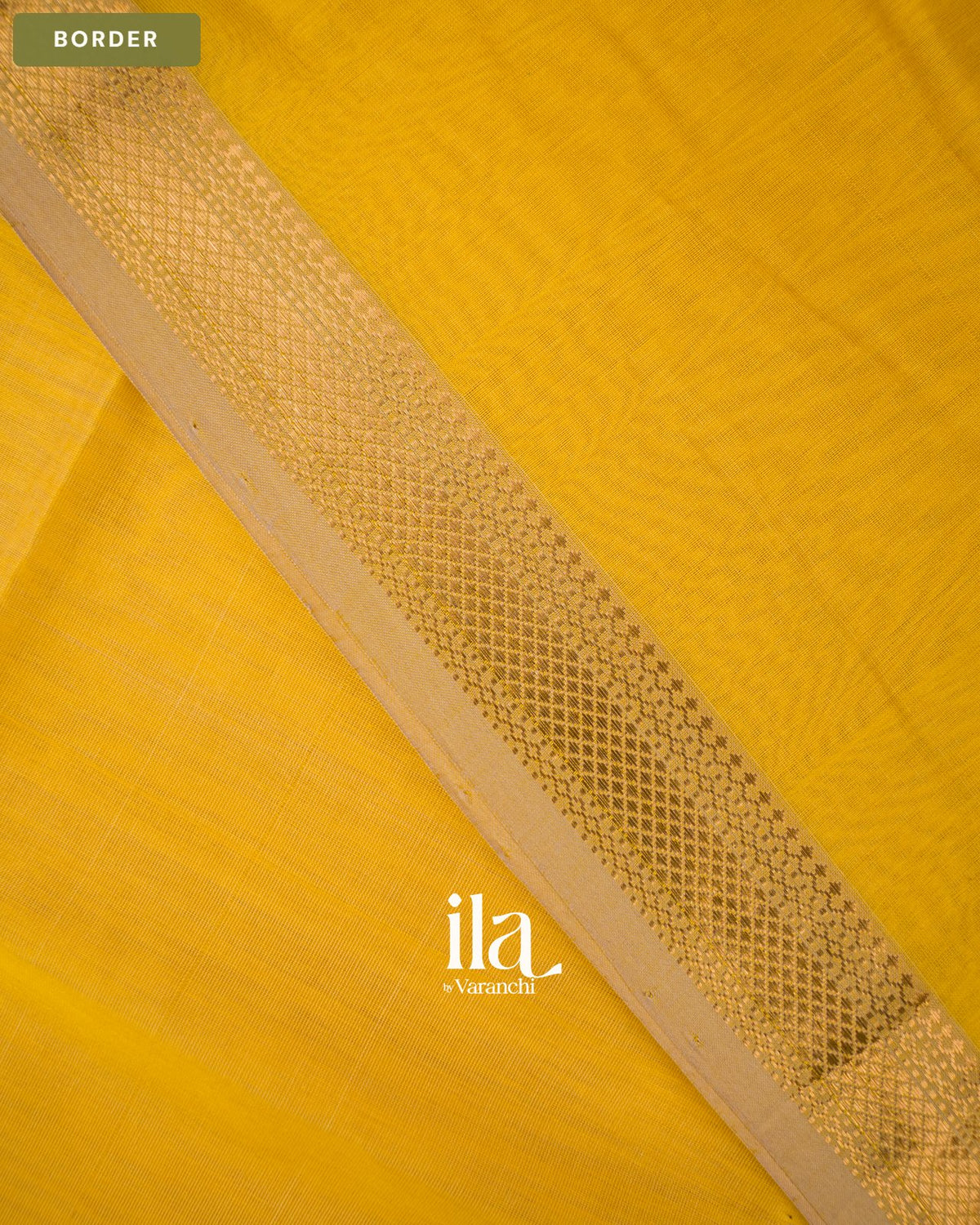 Bright Yellow Maheshwari Silk Cotton Saree — Border