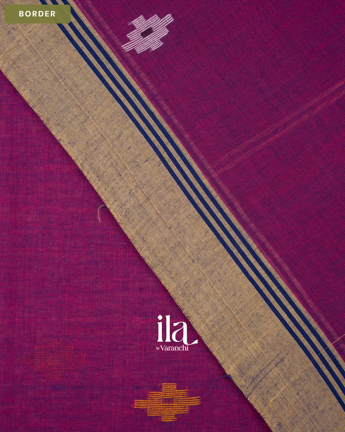 Wine Purple Floral Jamdani Mul Cotton Saree — Border