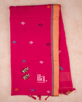 Deep Magenta Floral Jamdani Mul Cotton Saree — Full Saree
