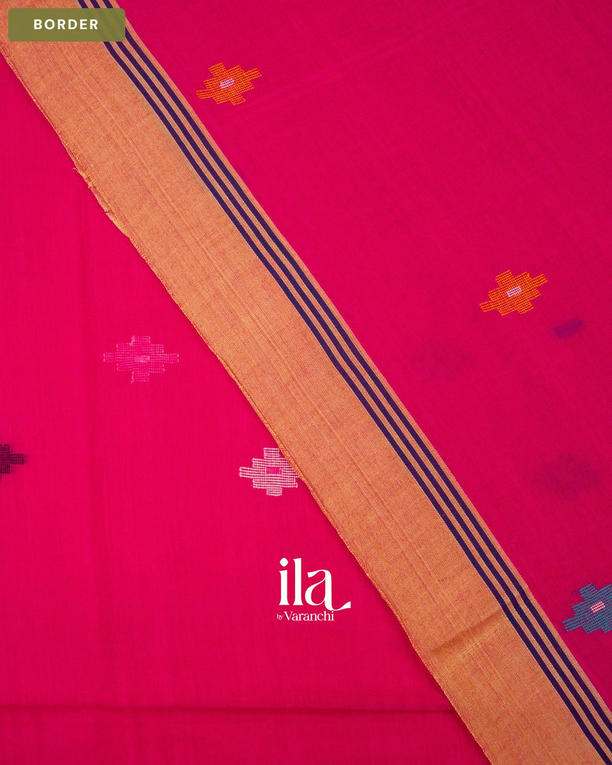 Deep Magenta Floral Jamdani Mul Cotton Saree — Border