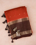 Rust Orange Assam Silk Saree — Folded
