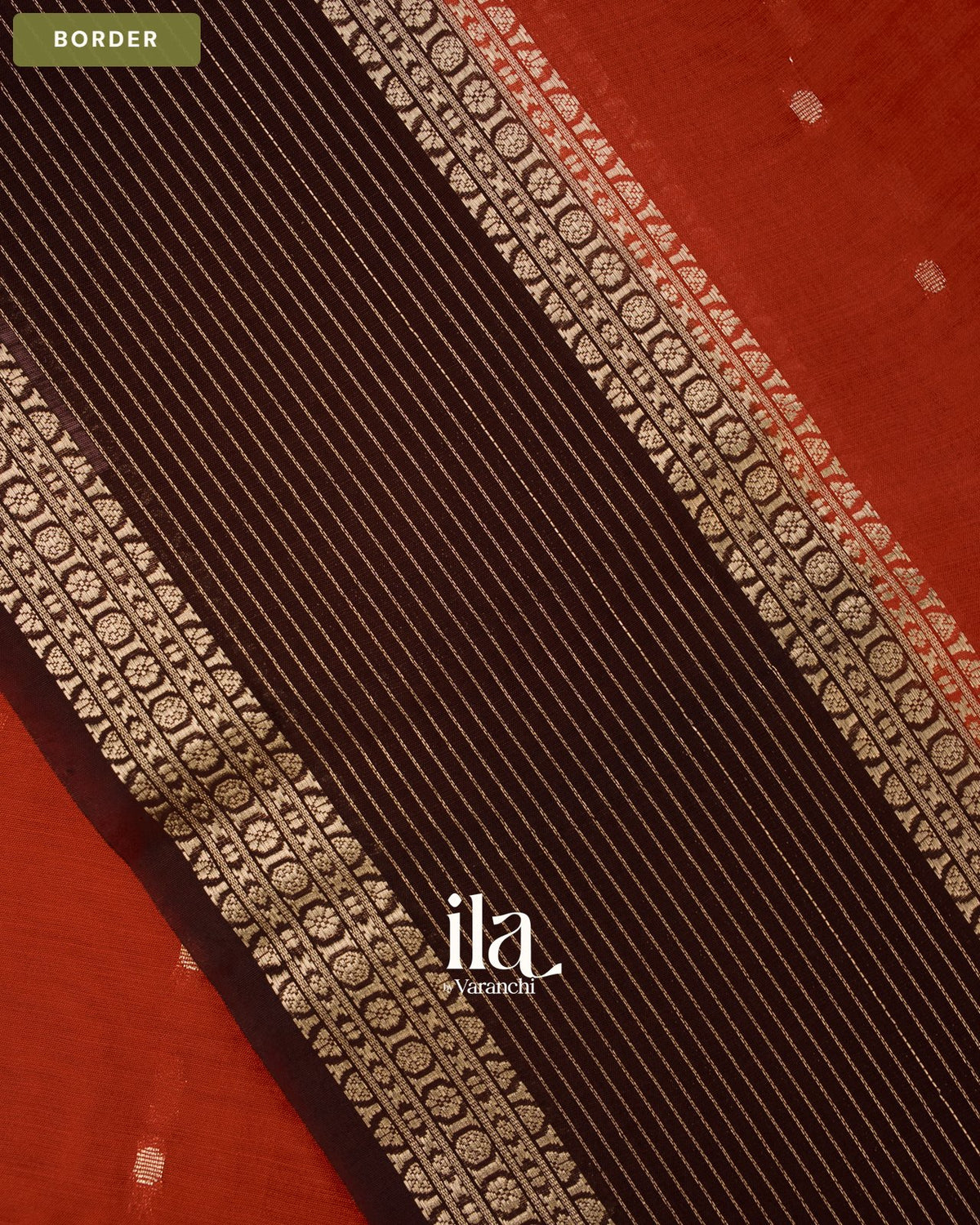 Rust Orange Assam Silk Saree — Border