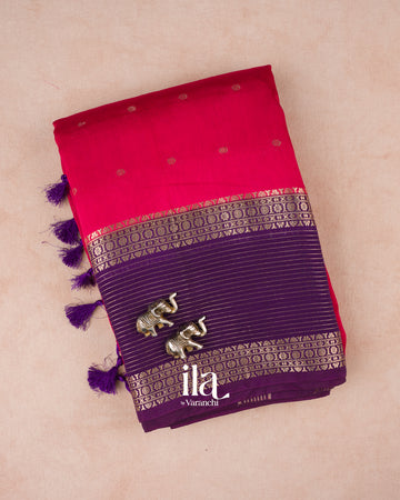 Rani Pink Assam Silk Saree — Folded