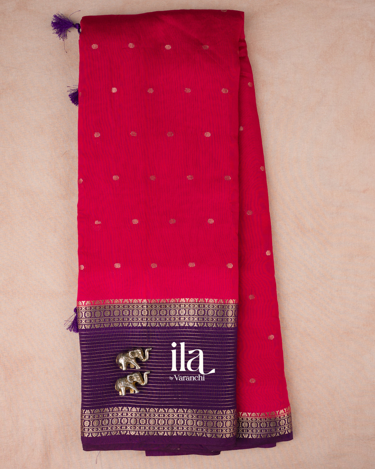 Rani Pink Assam Silk Saree — Full Saree