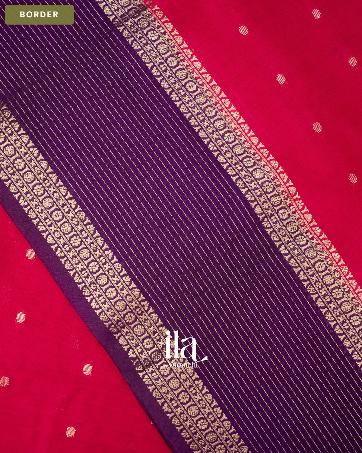 Rani Pink Assam Silk Saree — Border