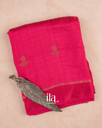 Rani Pink Semi Silk Saree — Folded