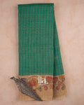 Teal Green Checkered Kalamkari Semi Linen Tissue Saree — Full Saree
