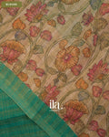 Teal Green Checkered Kalamkari Semi Linen Tissue Saree — Blouse