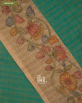Teal Green Checkered Kalamkari Semi Linen Tissue Saree — Border
