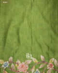 Leafy Green Floral Kantha Embroidered Semi Tussar Saree — Body