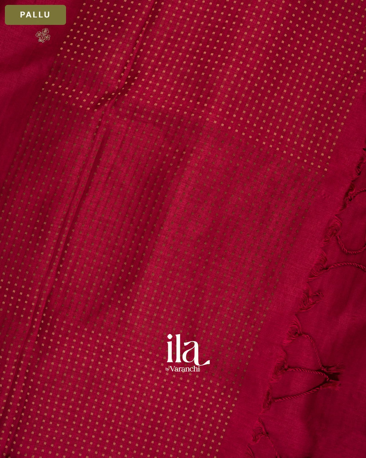 Cherry Red Floral Embroidered Semi Tussar Saree — Pallu
