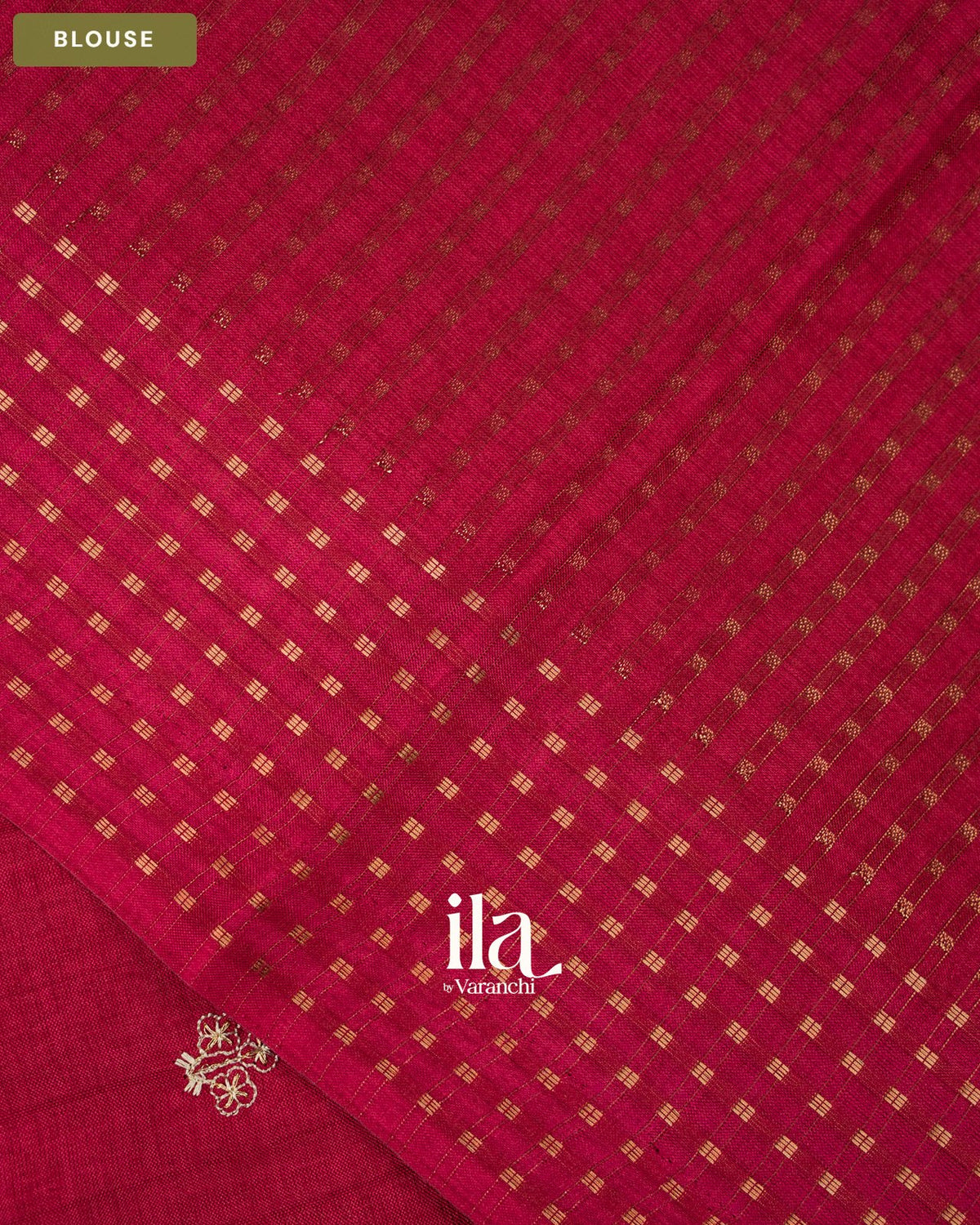 Cherry Red Floral Embroidered Semi Tussar Saree — Blouse