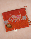 Rust Orange Floral Embroidered Semi Tussar Saree — Folded