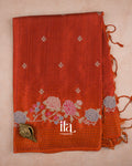 Rust Orange Floral Embroidered Semi Tussar Saree — Full Saree