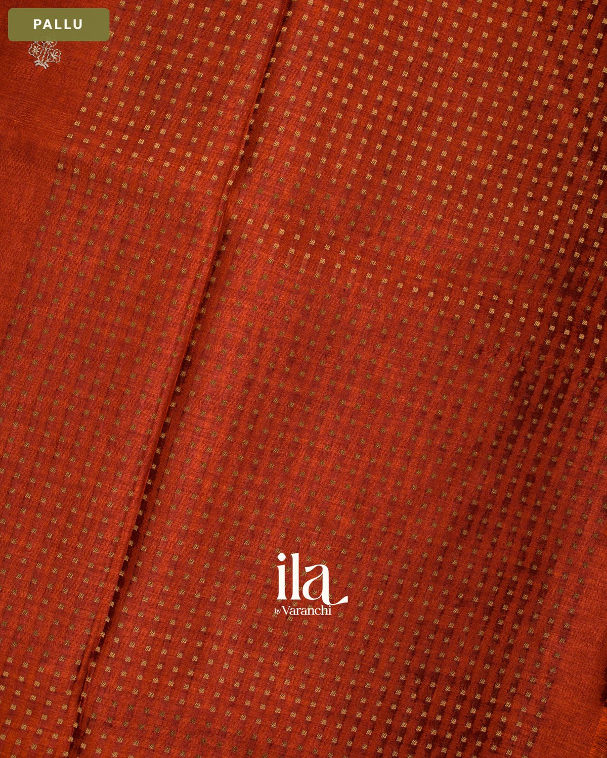 Rust Orange Floral Embroidered Semi Tussar Saree — Pallu