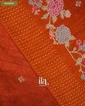Rust Orange Floral Embroidered Semi Tussar Saree — Border