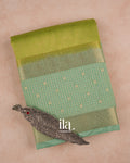 Parrot Green Paisley Brocade Semi Georgette Saree — Folded