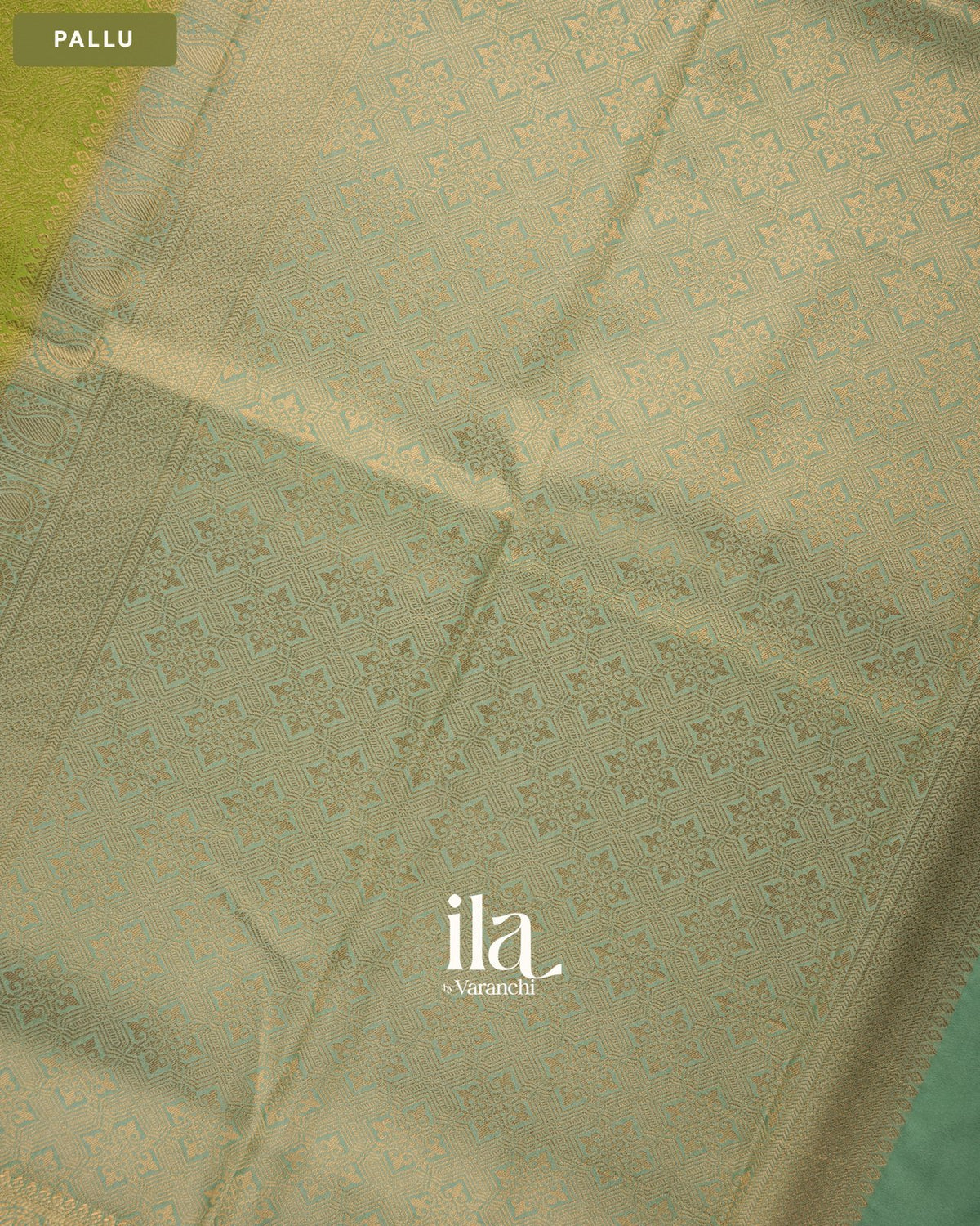Parrot Green Paisley Brocade Semi Georgette Saree — Pallu