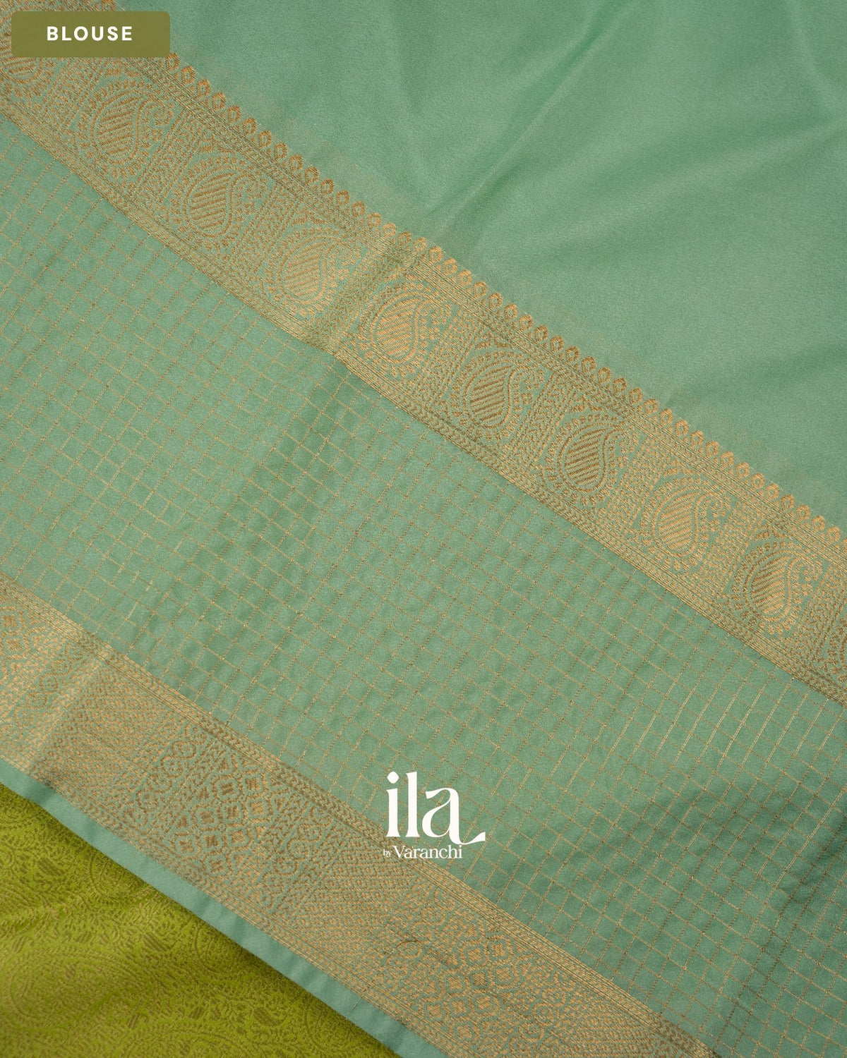 Parrot Green Paisley Brocade Semi Georgette Saree — Blouse