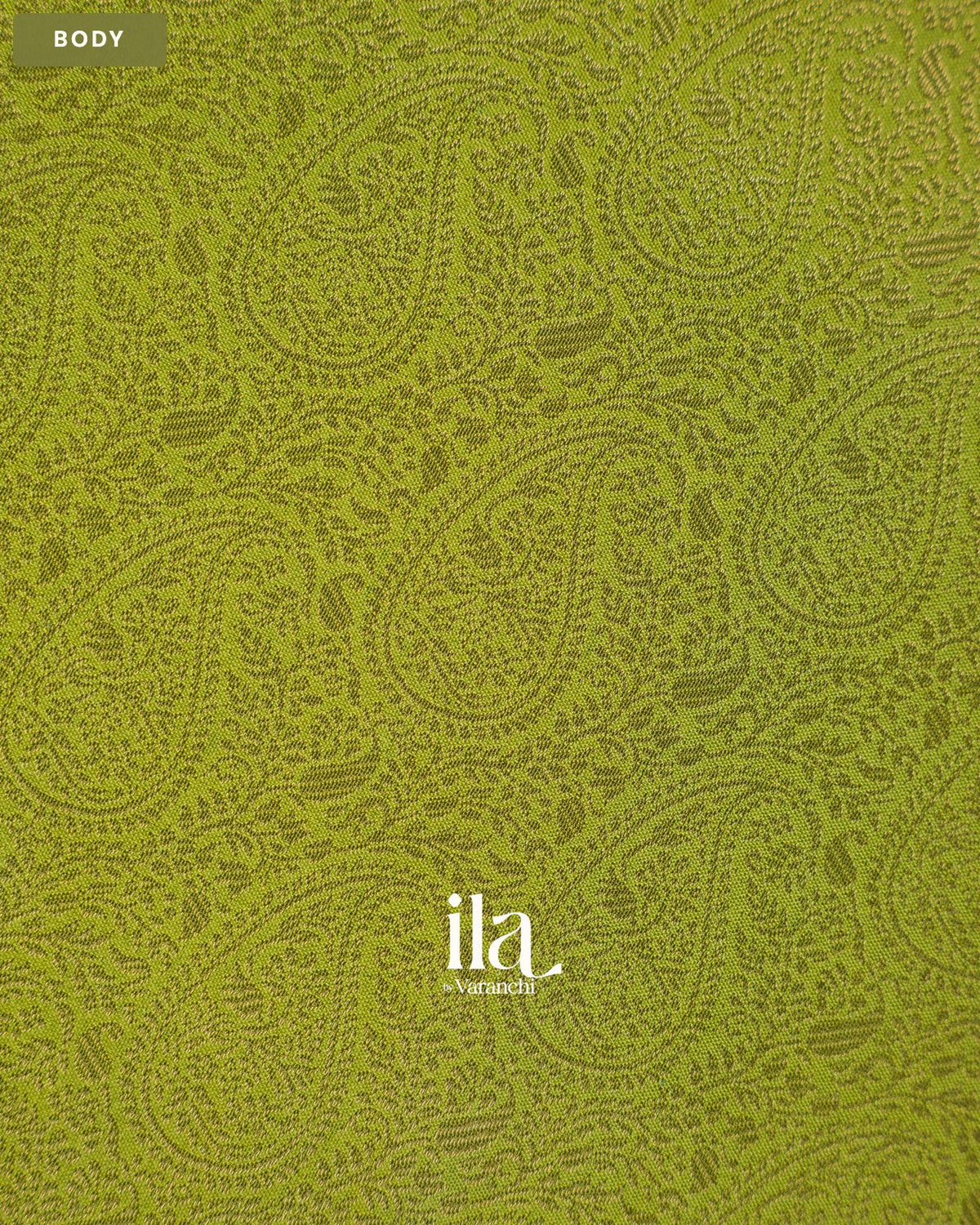Parrot Green Paisley Brocade Semi Georgette Saree — Body