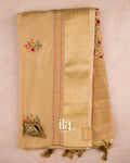 Beige Floral Embroidered Dola Silk Saree — Full Saree