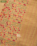 Beige Floral Embroidered Dola Silk Saree — Pallu