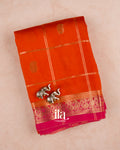 Burnt Orange Checkered Assam Silk Saree — Folded