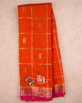 Burnt Orange Checkered Assam Silk Saree — Full Saree