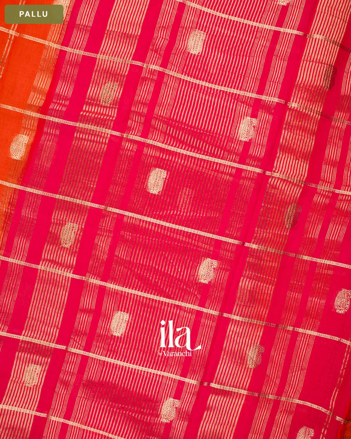 Burnt Orange Checkered Assam Silk Saree — Pallu