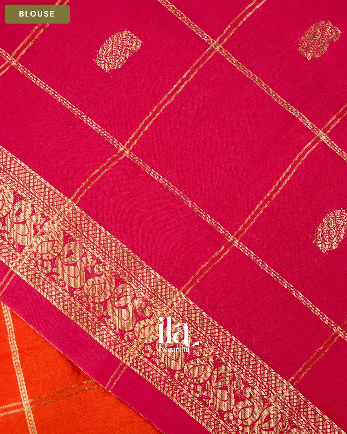 Burnt Orange Checkered Assam Silk Saree — Blouse